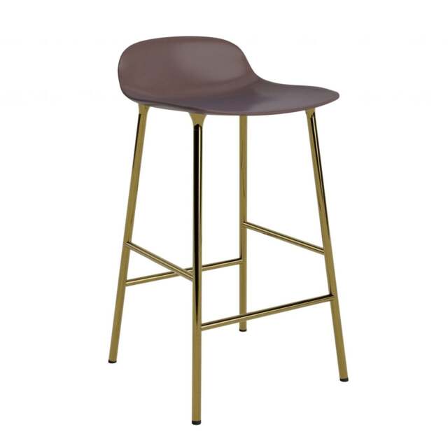 Normann Copenhagen Form Barstool - 65cm - Brown - Brass Legs Shell Colour: Brown, Leg Colour: Brass - image 1