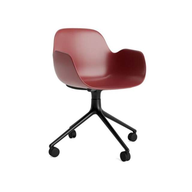 Normann Copenhagen Form Armchair Swivel - 4 Wheel - Red - Black Legs Shell Colour: Red, Leg Colour: Black