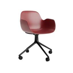 Normann Copenhagen Form Armchair Swivel - 4 Wheel - Red - Black Legs Shell Colour: Red, Leg Colour: Black