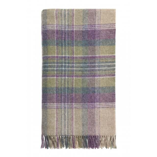 Bronte By Moon Kintyre Check Pure New Wool Throw - Purple Heather