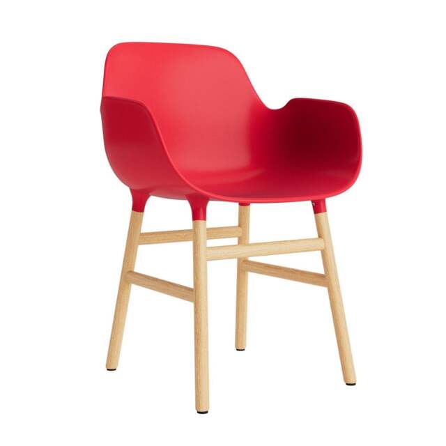 Normann Copenhagen Form Armchair - Bright Red - Oak Legs Shell Colour: Bright Red, Leg Colour: Oak - image 1