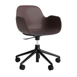 Normann Copenhagen Form Armchair Swivel - 5 Wheel - Gas Lift - Brown - Black Legs Shell Colour: Brown, Leg Colour: Black