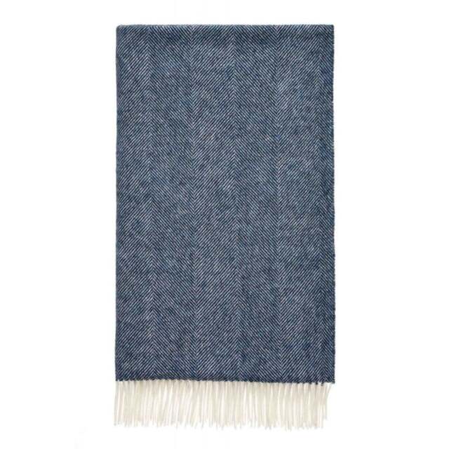 Bronte By Moon Pure Wool Herringbone Throw - Dark Blue - image 1