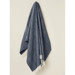 Bronte By Moon Pure Wool Herringbone Throw - Dark Blue - thumbnail 2
