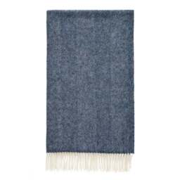 Bronte By Moon Pure Wool Herringbone Throw - Dark Blue - thumbnail 1