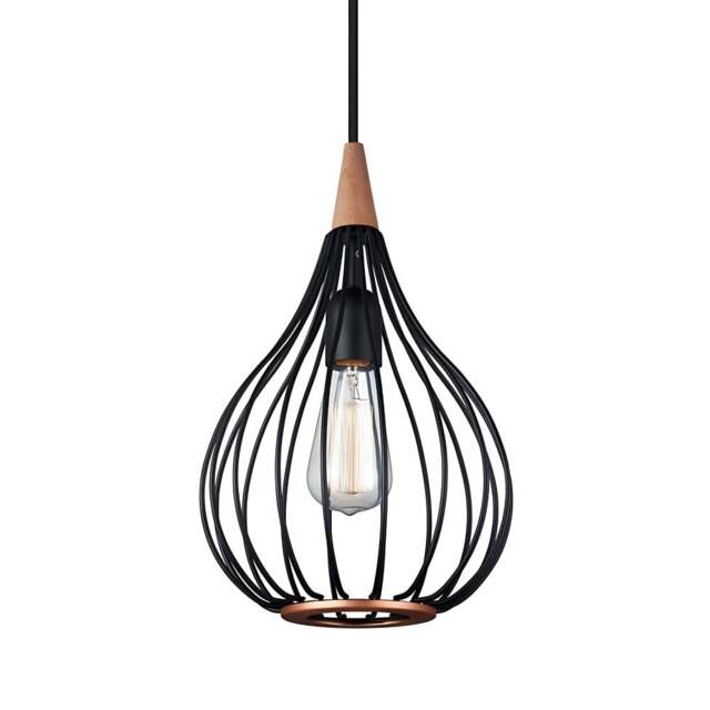 Halo Design Drops Metal Wire Pendant Light - Black/Dark Wood - O 23cm Size: O 23cm - image 1