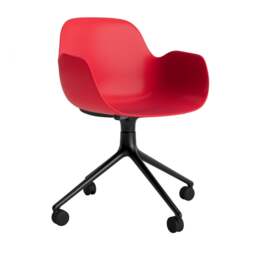 Normann Copenhagen Form Armchair Swivel - 4 Wheel - Bright Red - Black Legs Shell Colour: Bright Red, Leg Colour: Black