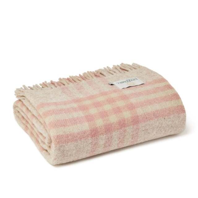 Tweedmill Textiles Extra Large Pure New Wool Hex Check Throw - Dusky Pink - image 1