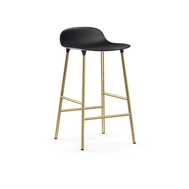 Normann Copenhagen Form Barstool - 65cm - Black - Brass Legs Shell Colour: Black, Leg Colour: Brass - image 1