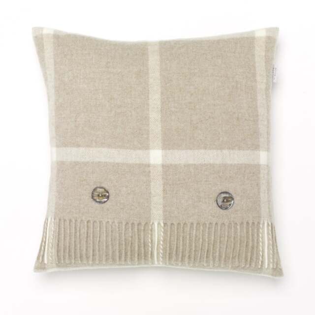 Bronte By Moon Windowpane Merino Lambswool Cushion - Beige