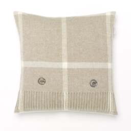 Bronte By Moon Windowpane Merino Lambswool Cushion - Beige