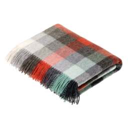 Bronte By Moon Merino Lambswool Harlequin Check Throw - Coral &amp Mint