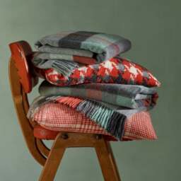 Bronte By Moon Merino Lambswool Harlequin Check Throw - Coral & Mint - thumbnail 2
