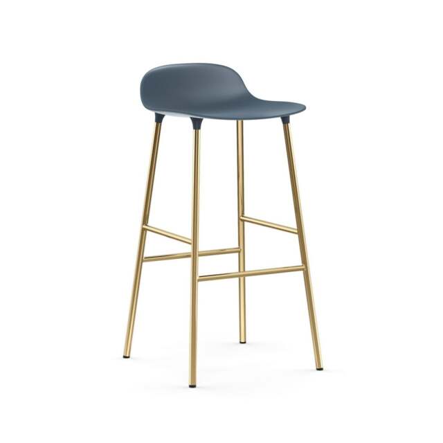 Normann Copenhagen Form Barstool - 75cm - Blue - Brass Legs Shell Colour: Blue, Leg Colour: Brass - image 1