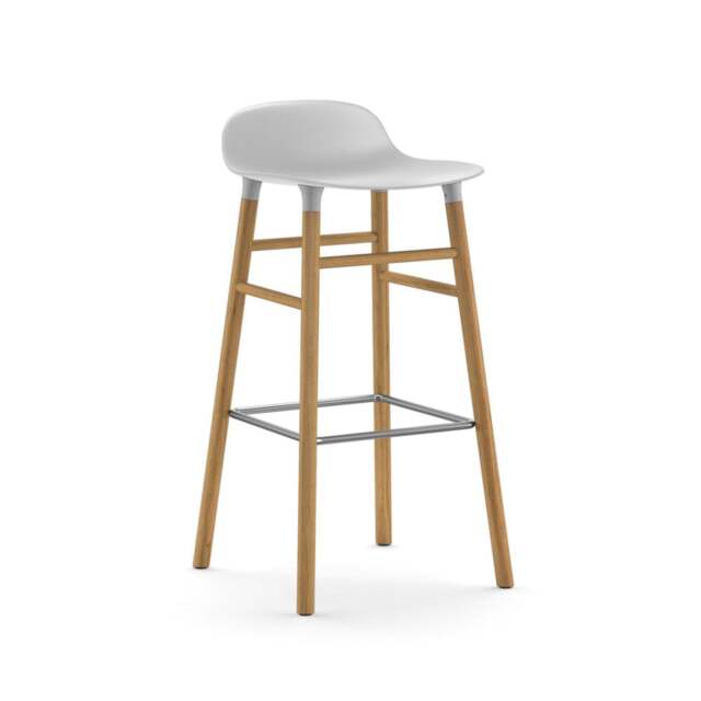 Normann Copenhagen Form Barstool - Wood - 75cm - White - Oak Legs Shell Colour: White, Leg Colour: Oak - image 1