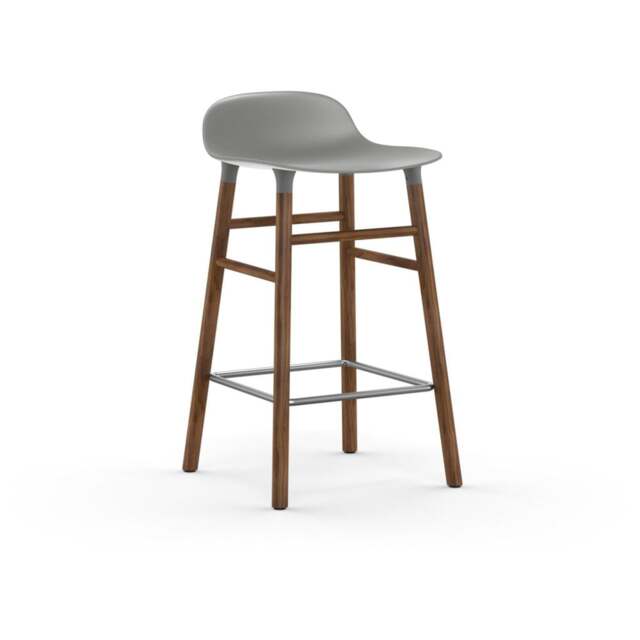 Normann Copenhagen Form Barstool - Wood - 65cm - Grey - Walnut Legs Shell Colour: Grey, Leg Colour: Walnut - image 1
