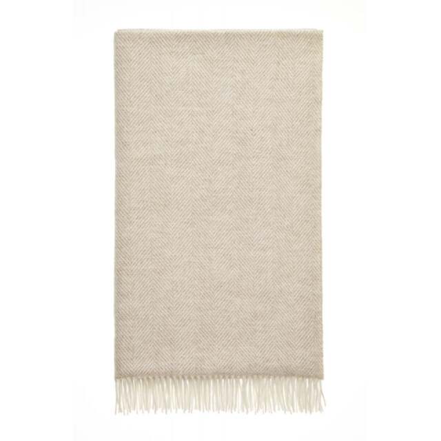 Bronte By Moon Merino Lambswool Herringbone Throw - Beige