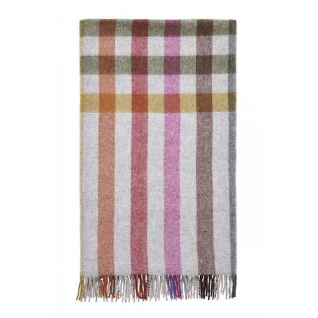 Bronte By Moon Luxury Merino Lambswool Henley Throw - Grey/Multi - image 1