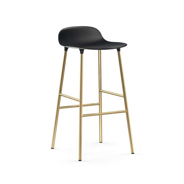 Normann Copenhagen Form Barstool - 75cm - Black - Brass Legs Shell Colour: Black, Leg Colour: Brass - image 1