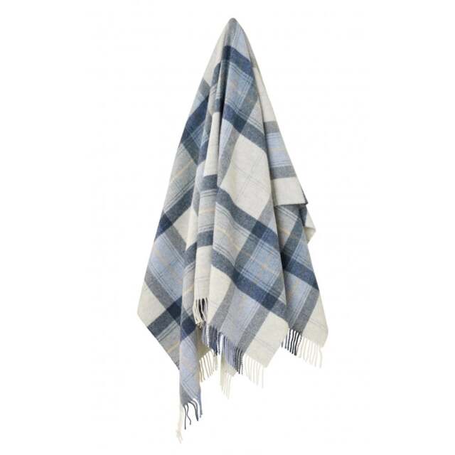 Bronte By Moon Skye Check Pure New Wool Throw - Blue - image 1
