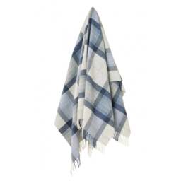 Bronte By Moon Skye Check Pure New Wool Throw - Blue - thumbnail 1