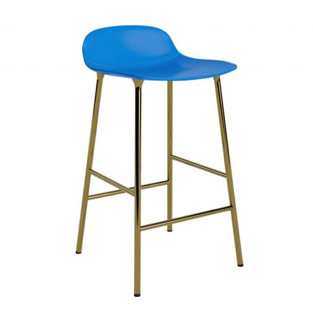 Normann Copenhagen Form Barstool - 65cm - Bright Blue - Brass Legs Shell Colour: Bright Blue, Leg Colour: Brass - image 1