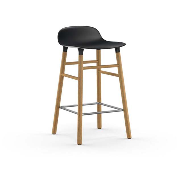 Normann Copenhagen Form Barstool - Wood - 65cm - Black - Oak Legs Shell Colour: Black, Leg Colour: Oak - image 1