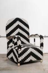 Yoruba Royal Beaded Chair Geometric Black and White