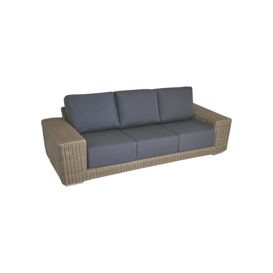 Luxury 3 Seater Rattan Garden Sofa in Brown with Grey Cushions - Kensington- Bridgman - image 1