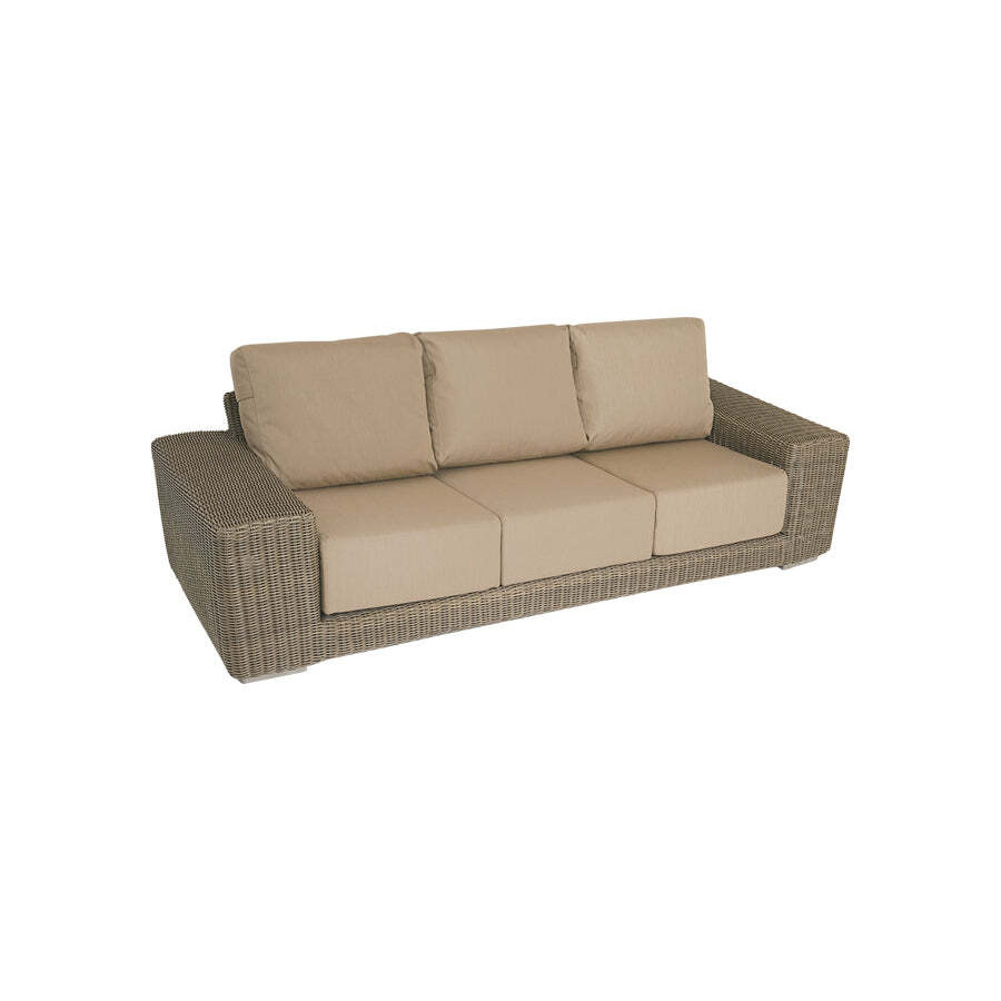 Luxury 3 Seater Rattan Garden Sofa in Brown with Beige Cushions - Kensington- Bridgman - image 1