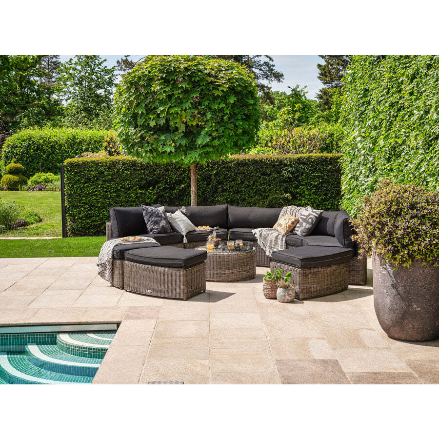 9 Piece Luxury Curved Rattan Garden Modular Sofa Set - Mayfair- Bridgman