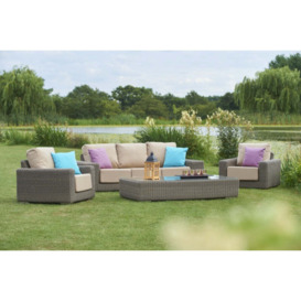 3 Seater Rattan Garden Sofa with 2 Lounge Armchairs & Rectangular Coffee Table in Brown - Kensington - Bridgman - thumbnail 1