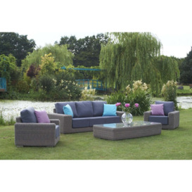 3 Seater Rattan Garden Sofa with 2 Lounge Armchairs & Rectangular Coffee Table in Brown - Kensington - Bridgman - thumbnail 2