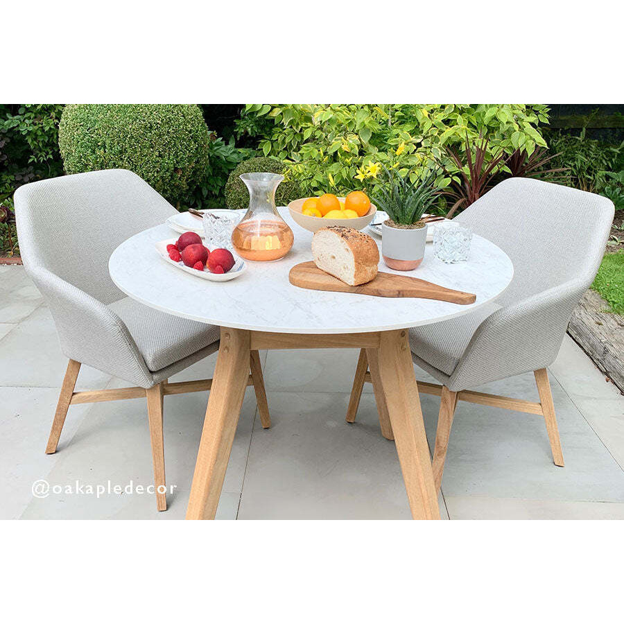 100cm Henley Porcelain Marble & Teak Round Garden Dining Table with 2 Richmond Dining Armchairs - Bridgman - image 1