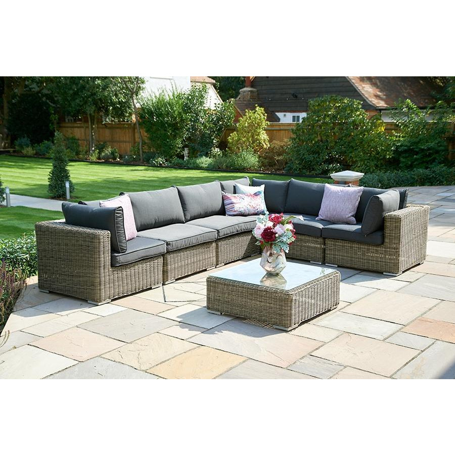 Tatta 4 Pieces Woven Rope Outdoor Sofa Set Faux Marble Top Coffee Table in  Brown & White