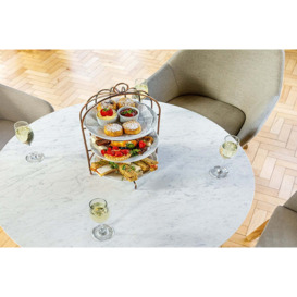 100cm Henley Porcelain Marble & Teak Round Garden Dining Table with 4 Richmond Dining Armchairs - Bridgman - thumbnail 2