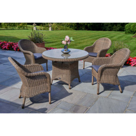 Round Rattan Garden Dining Table (110cm) with 4 Dining Armchairs - Kensington - Bridgman