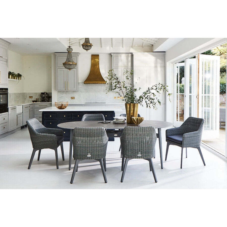 158cm Henley Porcelain Slate & Aluminium Oval Garden Dining Table with 6 Cliveden Dining Armchairs - Bridgman - image 1