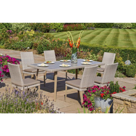 Rectangular Rattan Garden Dining Table (180cm) with 6 Dining Chairs in Stone - Hampstead - Bridgman - thumbnail 1