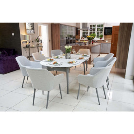 220cm Henley Porcelain Marble & Aluminium Oval Garden Dining Table with 8 Richmond Dining Armchairs - Bridgman - thumbnail 1