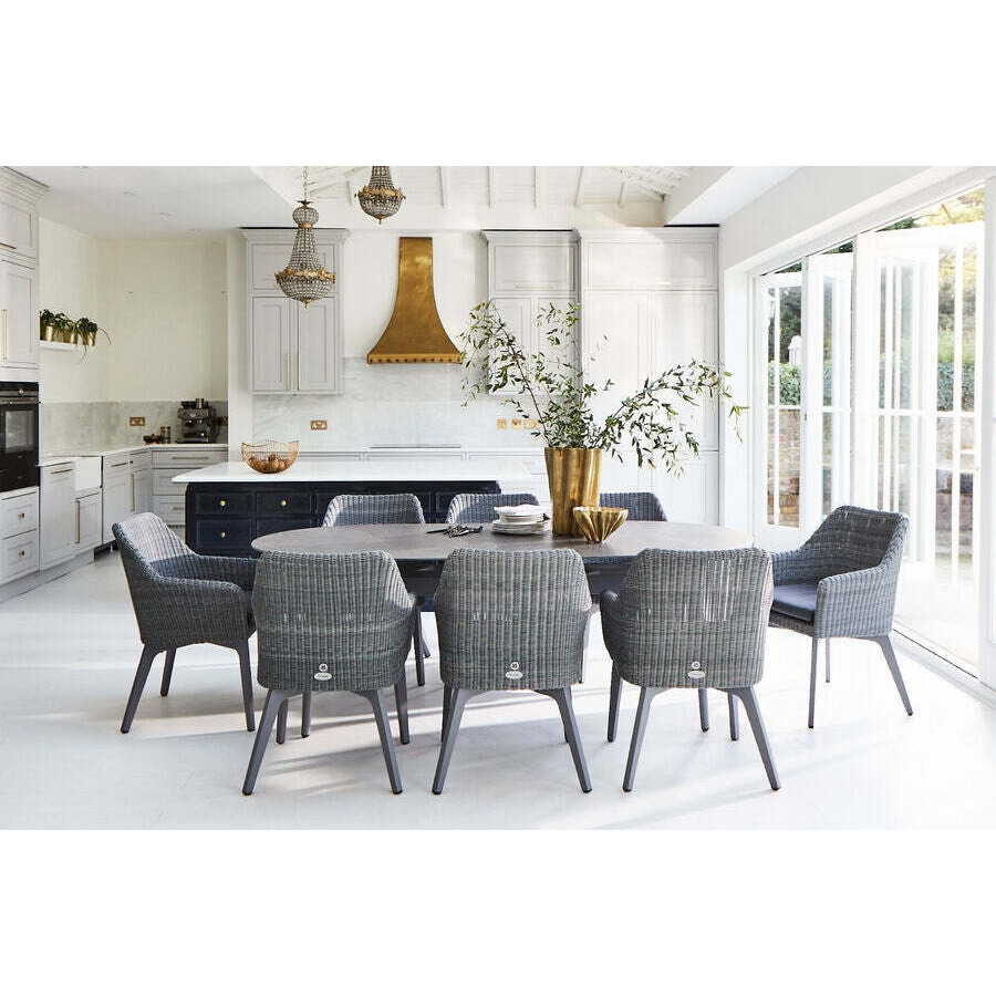 220cm Henley Porcelain Slate & Aluminium Oval Garden Dining Table with 8 Cliveden Dining Armchairs - Bridgman - image 1