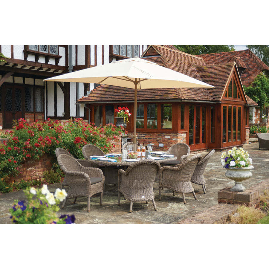 Oval Rattan Garden Dining Table (230cm) with 8 Dining Armchairs - Kensington - Bridgman - image 1