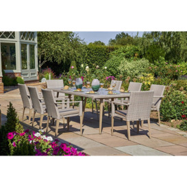 Rectangular Rattan Garden Dining Table (240cm) with 8 Stacking Armchairs in Stone - Hampstead - Bridgman - thumbnail 1