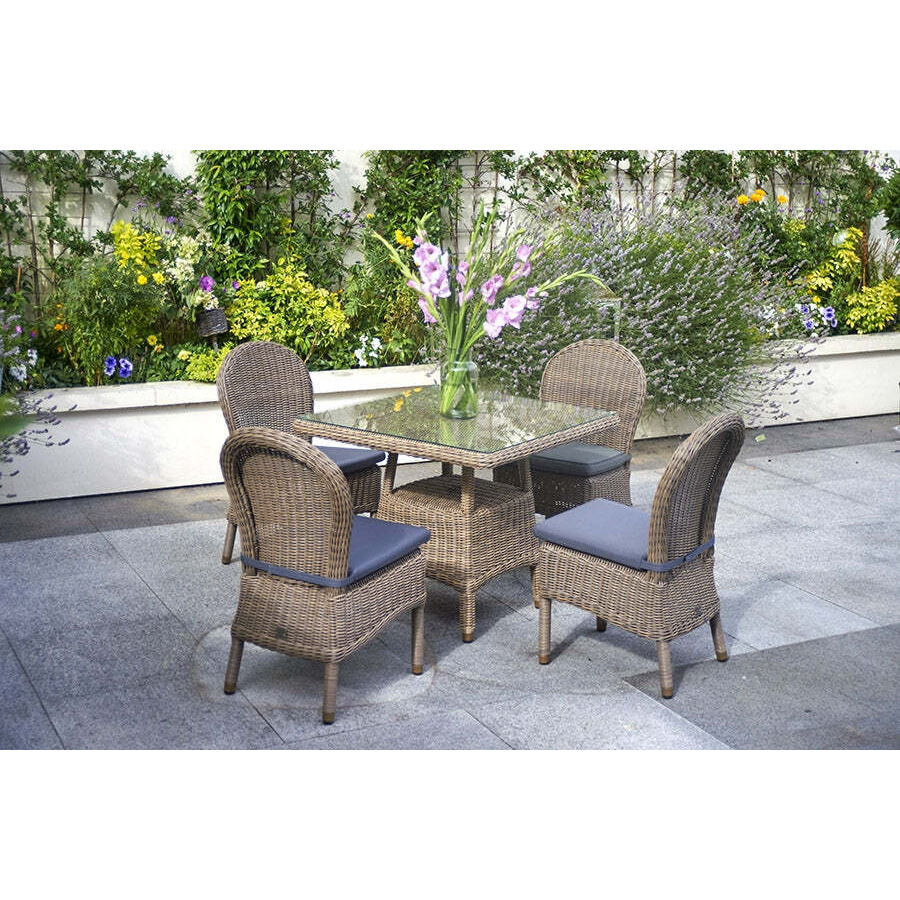 Square Rattan Garden Dining Table (90cm) with 4 Dining Chairs - Kensington - Bridgman - image 1