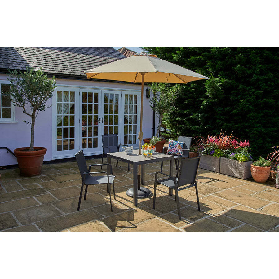 90cm Florence Square Garden Dining Table & 4 Florence Stacking Armchairs - Bridgman - image 1