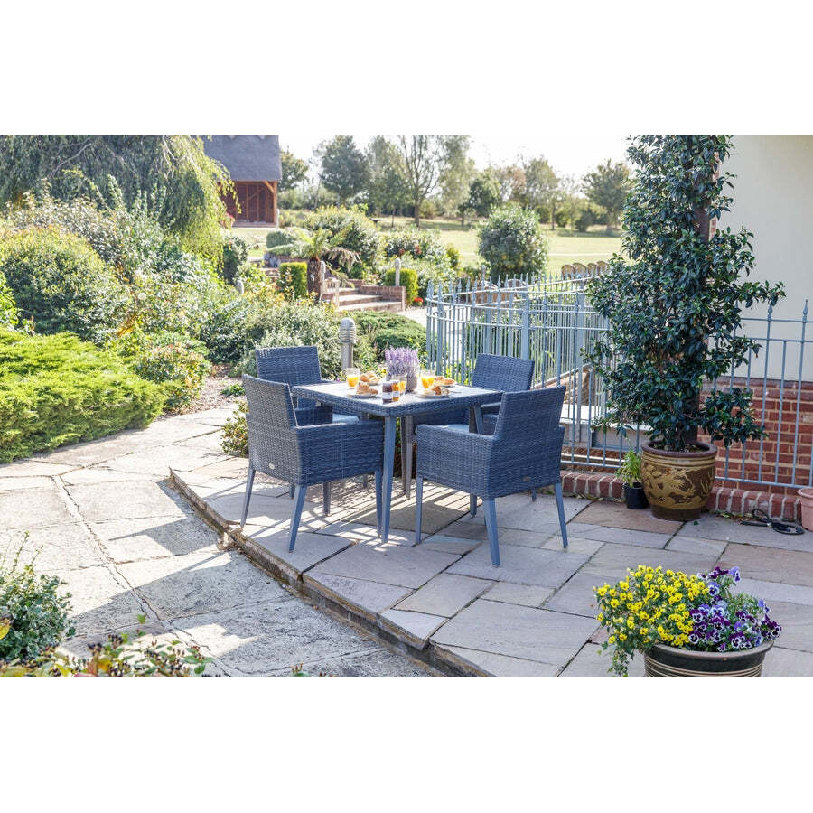 Square Rattan Garden Dining Table (90cm) with 4 Dining Armchairs in Grey - Hampstead - Bridgman - image 1