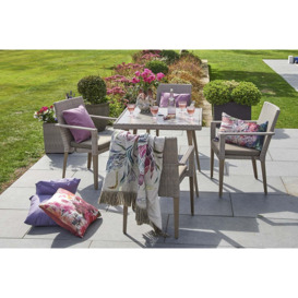 Square Rattan Garden Dining Table (90cm) with 4 Stacking Armchairs in Stone - Hampstead - Bridgman - thumbnail 1