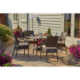 Square Rattan Garden Dining Table (90cm) & 4 Stacking Armchairs in Bronze - Windsor - Bridgman - thumbnail 2