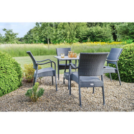 Square Rattan Garden Dining Table (90cm) & 4 Stacking Armchairs in Bronze - Grey - Bridgman - thumbnail 1