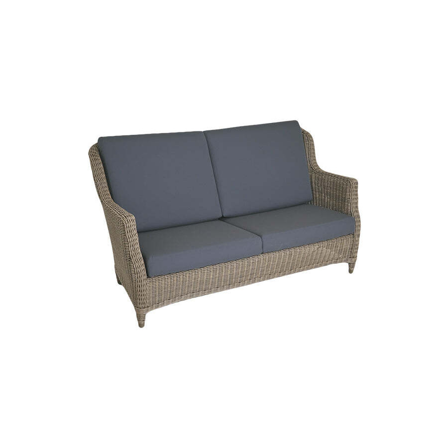 High Back Rattan Garden Sofa in Brown with Grey Cushions - Kensington - Bridgman - image 1